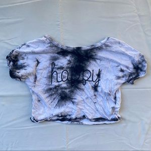 Teen/Girl’s White, Gray and Black Marble “Happy” Cropped T-Shirt